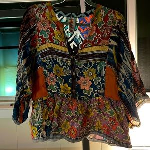 Johnny Was paisley patchwork bell sleeve buttons
